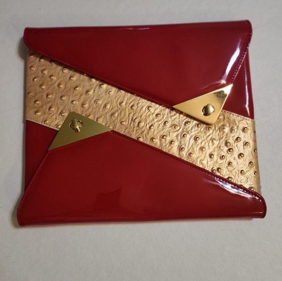 Sophisticated Modern Red and Gold Clutch/ IPAD Case with Metallic Accents EUC - Picture 10 of 15